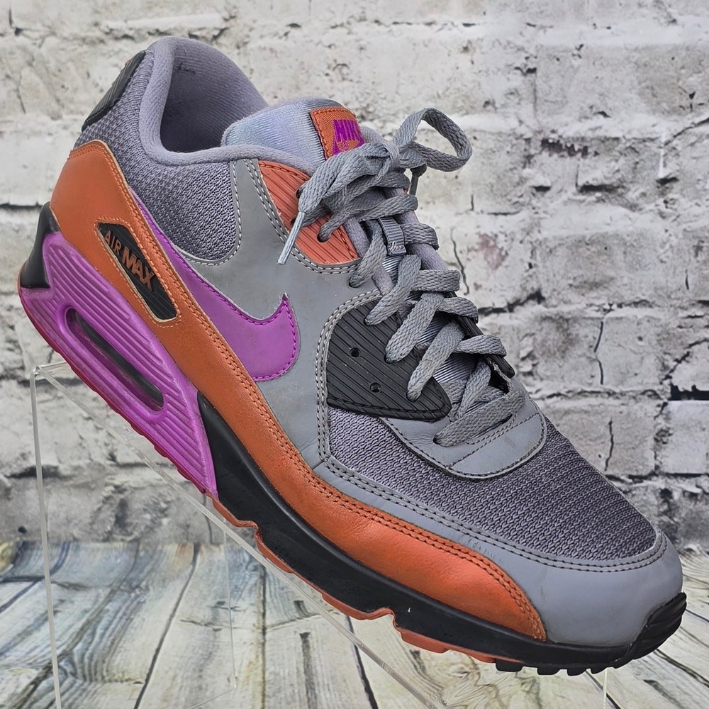 Nike Air Max 90 Essential Sneakers Mens 12 Grey Orange Purple AJ1285-013 Running